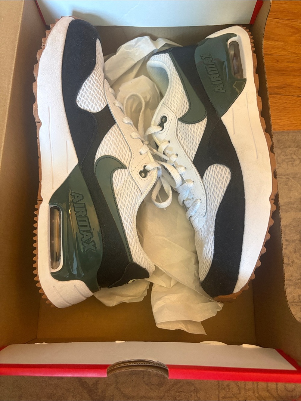Nike Air Max Boys White, Black & Olive Green Athletic Sneakers